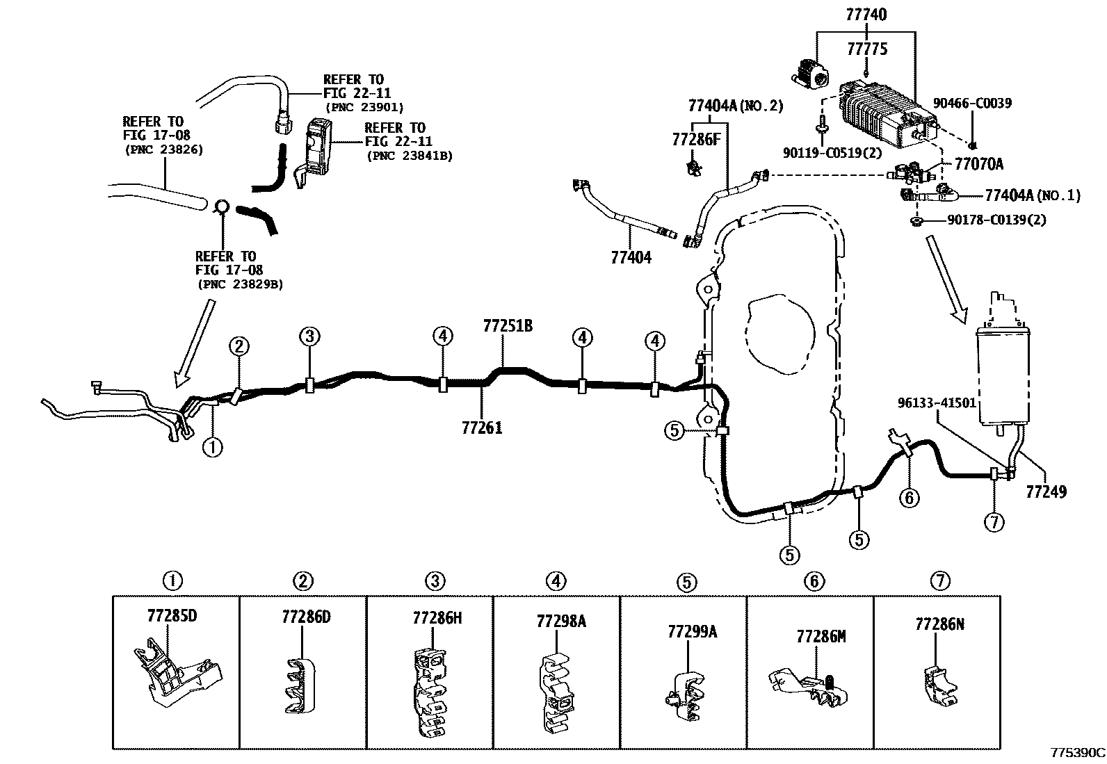 Toyota RAV4 燃油箱和燃油管 EPC diagram — 775390C