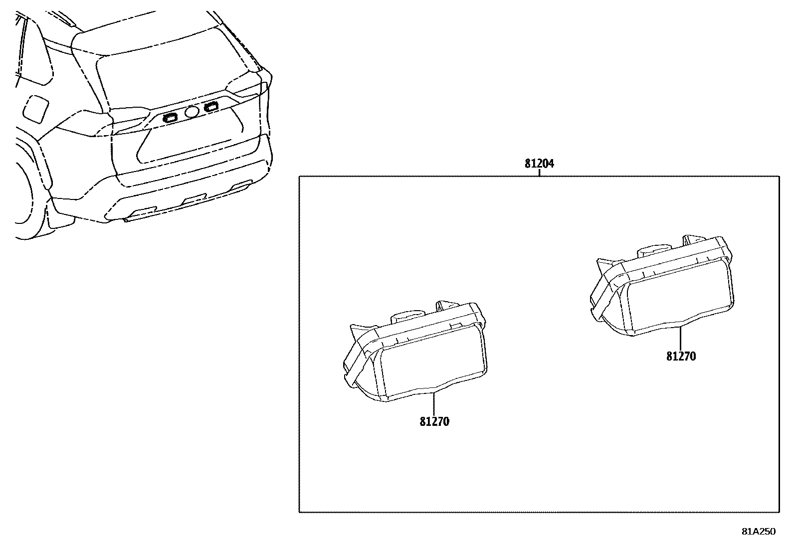 Toyota RAV4 后牌照灯 EPC diagram — 81A250