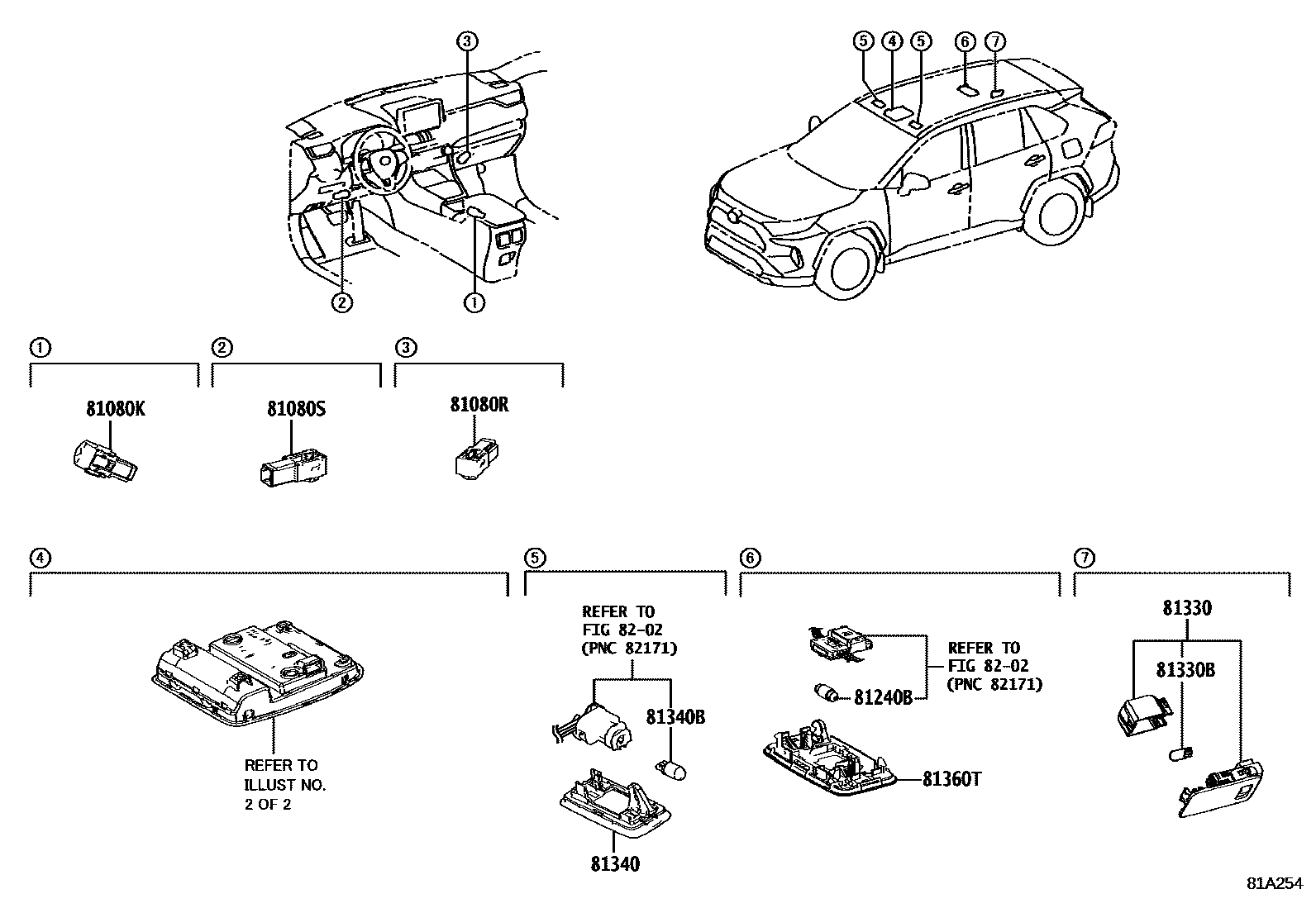 Toyota RAV4 车内灯 EPC diagram — 81A254