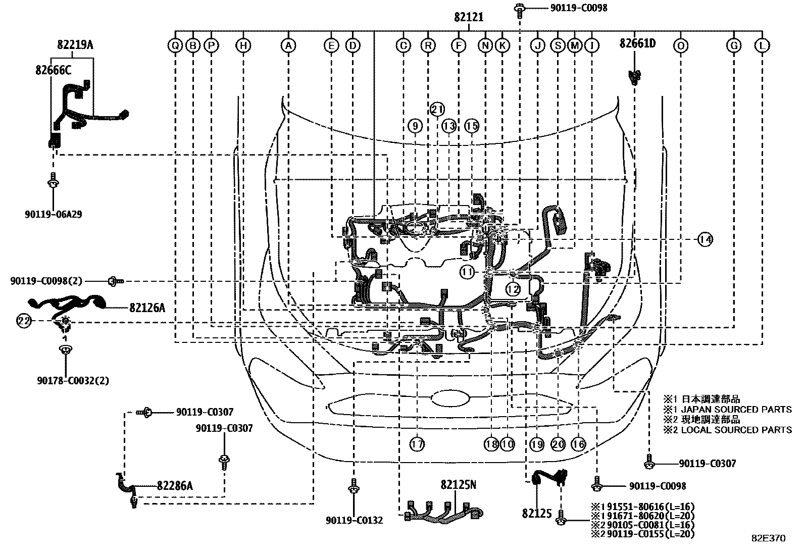 Toyota RAV4 线束和卡夹 EPC diagram — 82E370