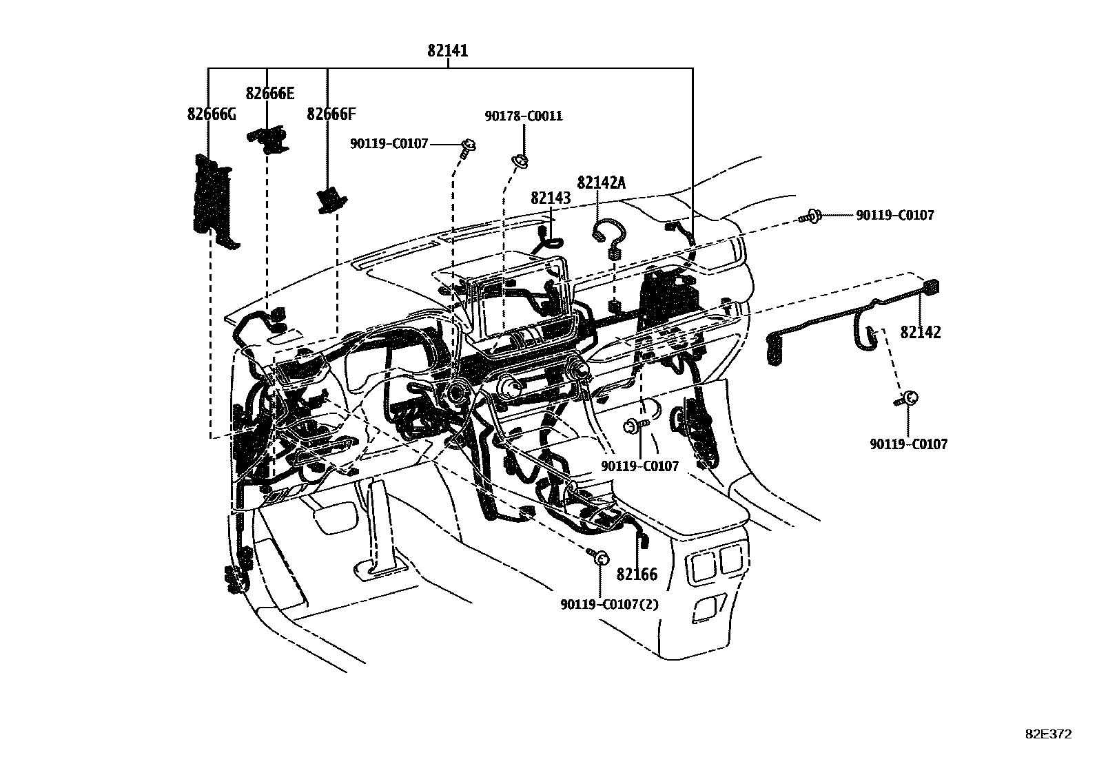 Toyota RAV4 线束和卡夹 EPC diagram — 82E372