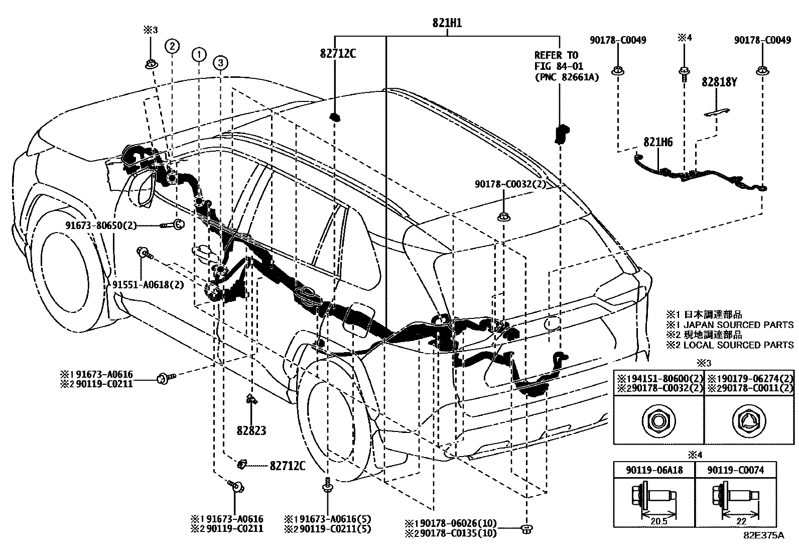 Toyota RAV4 线束和卡夹 EPC diagram — 82E375A