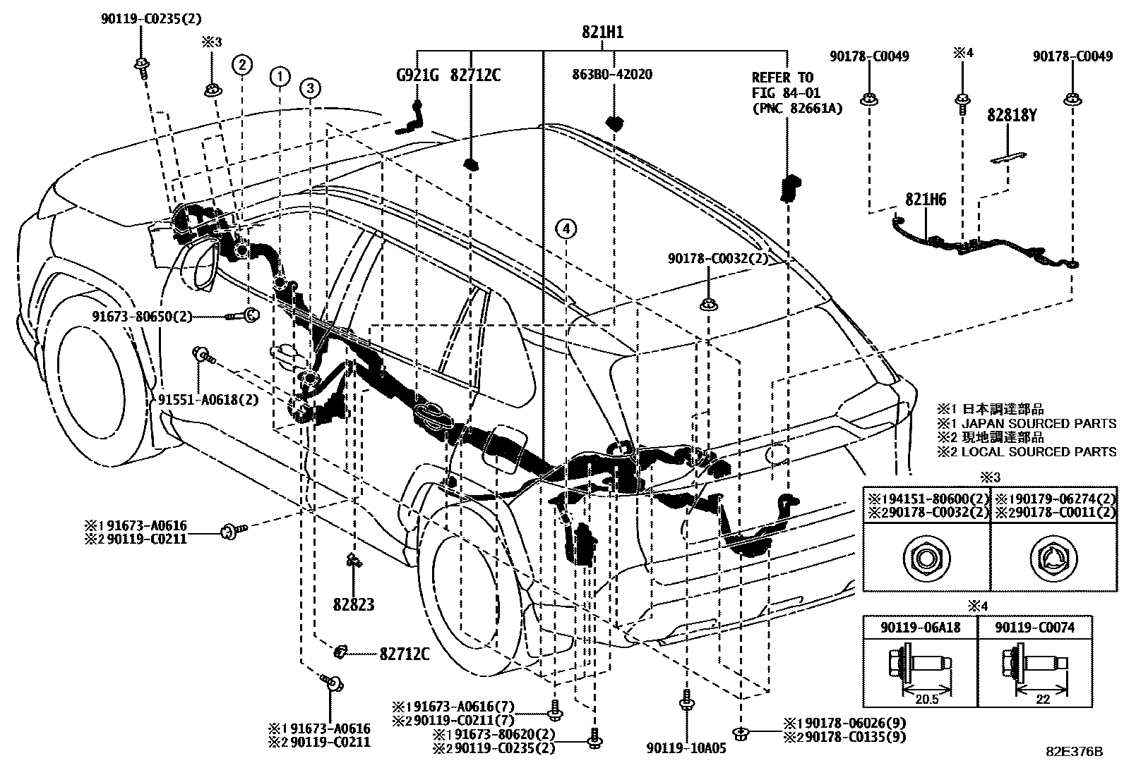 Toyota RAV4 线束和卡夹 EPC diagram — 82E376B