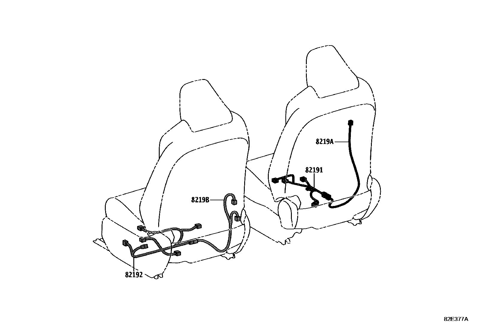 Toyota RAV4 线束和卡夹 EPC diagram — 82E377A