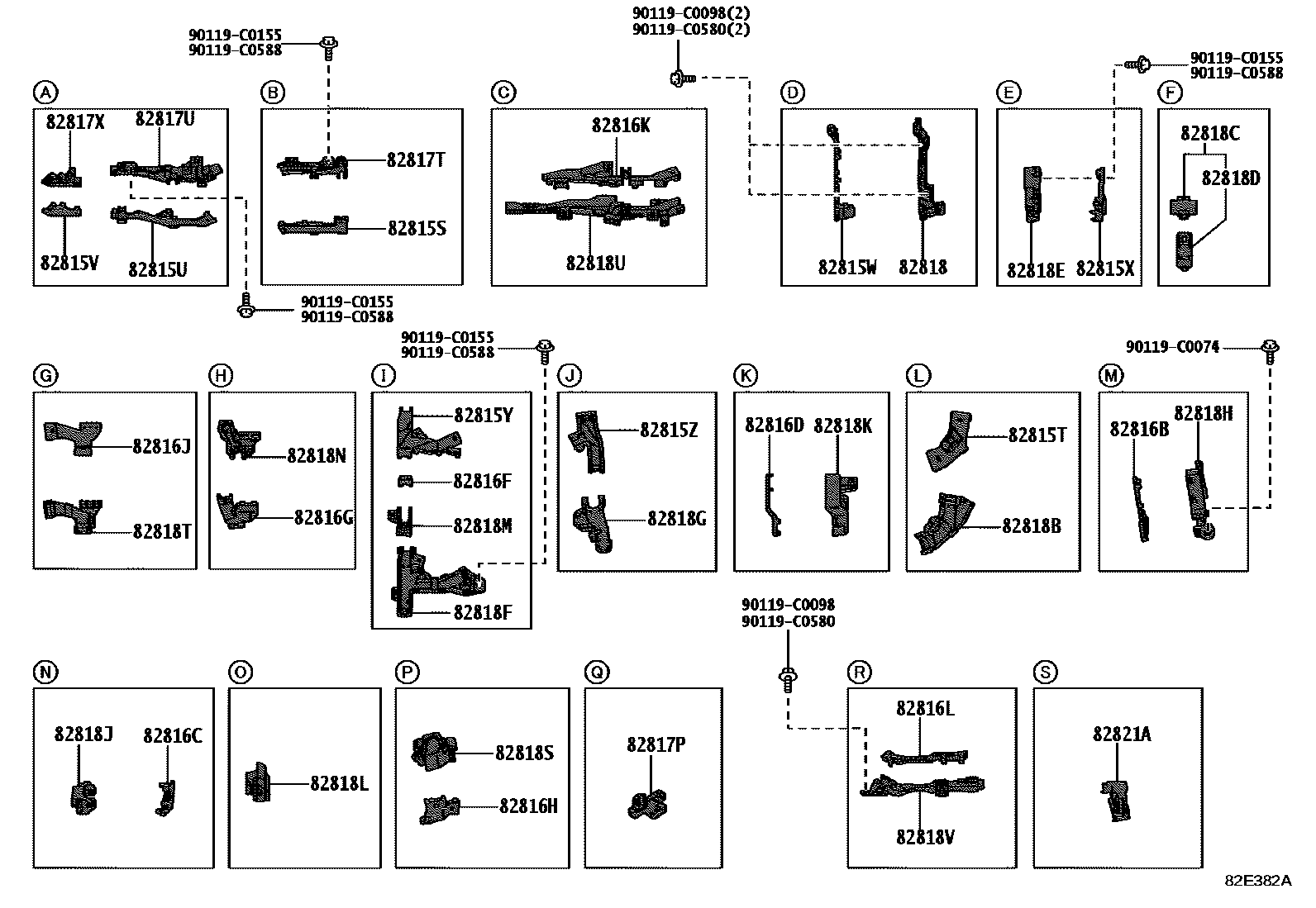 Toyota RAV4 线束和卡夹 EPC diagram — 82E382A