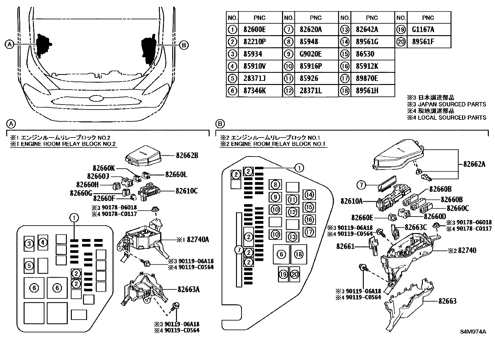 Toyota RAV4 开关和继电器和ECU EPC diagram — 84M974A