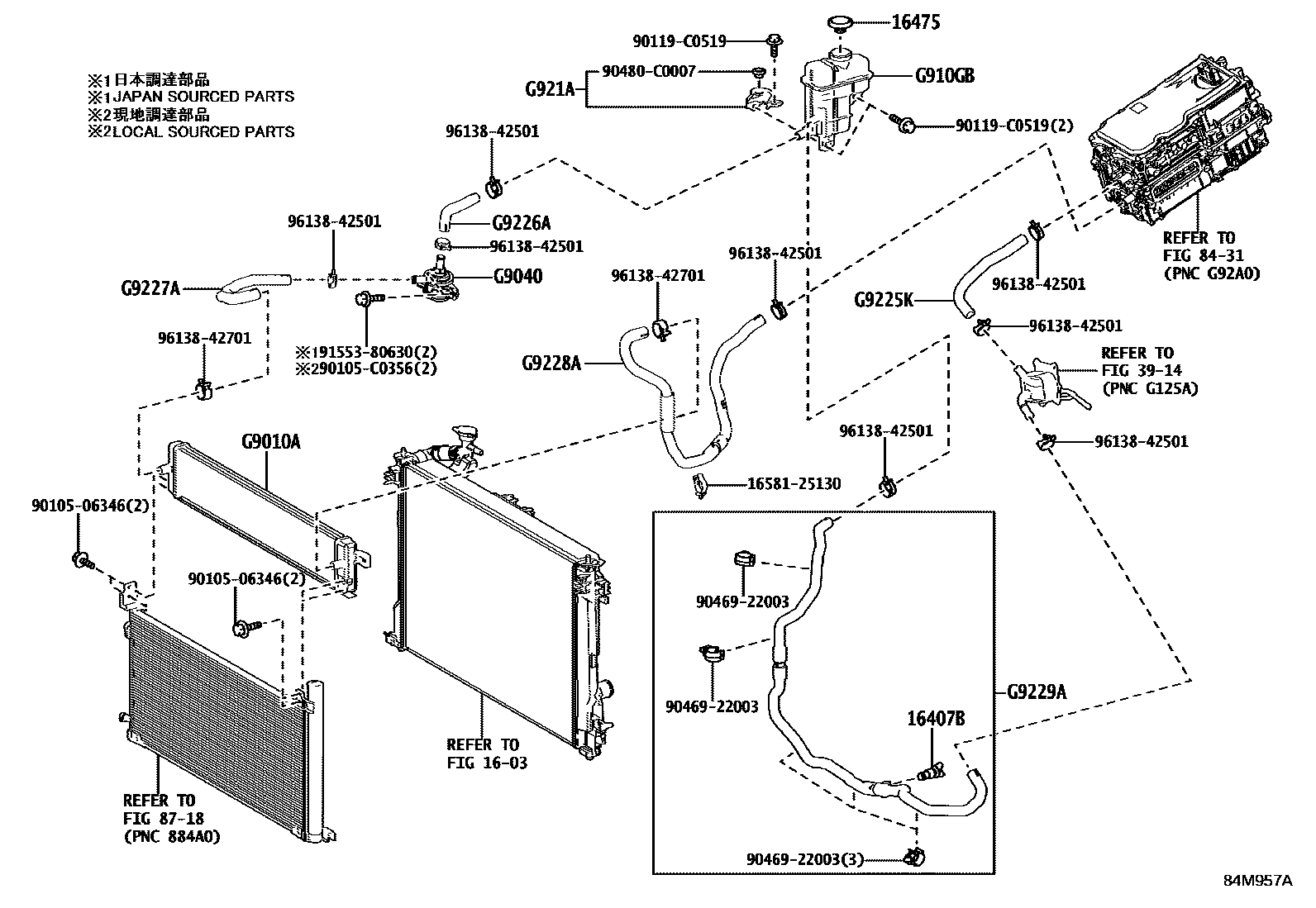 Toyota RAV4 逆变器冷却系统 EPC diagram — 84M957A