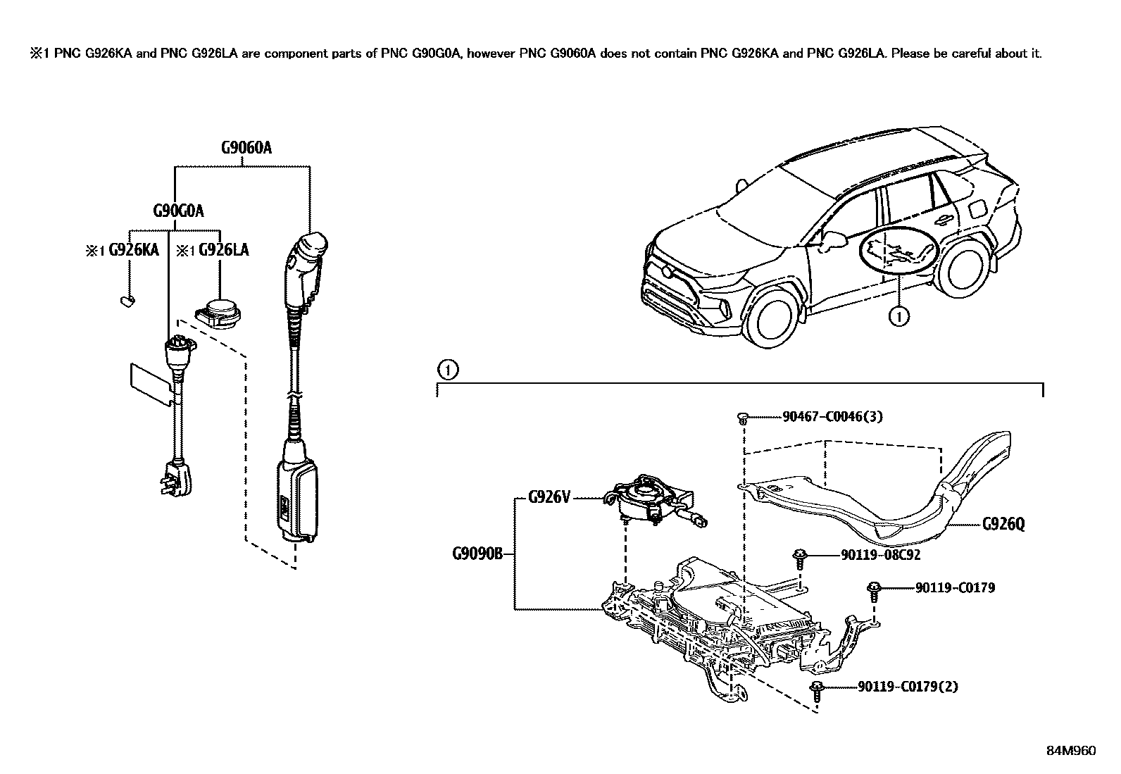 Toyota RAV4 DC/DC转换器 &充电器(BEV 或 FCEV) EPC diagram — 84M960