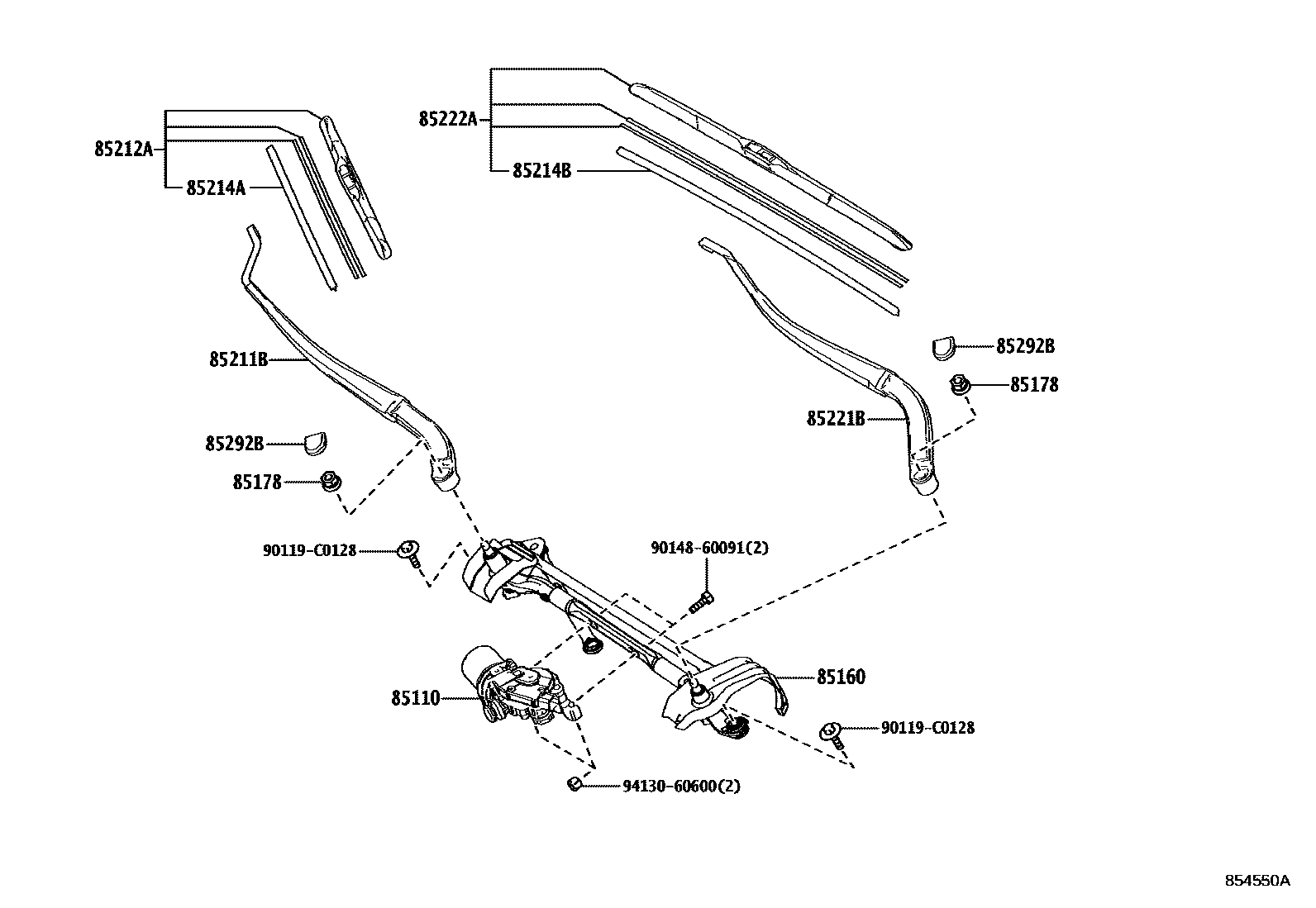 Toyota RAV4 挡风玻璃刮水器 EPC diagram — 854550A