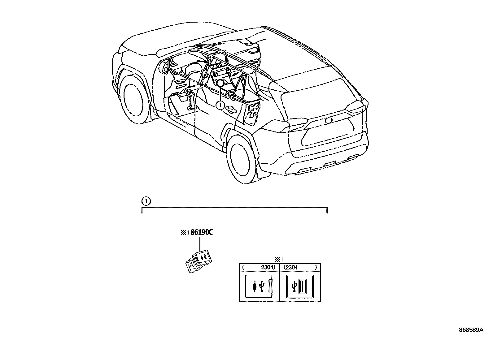 Toyota RAV4 收音机、放大器和冷凝器 EPC diagram — 868589A