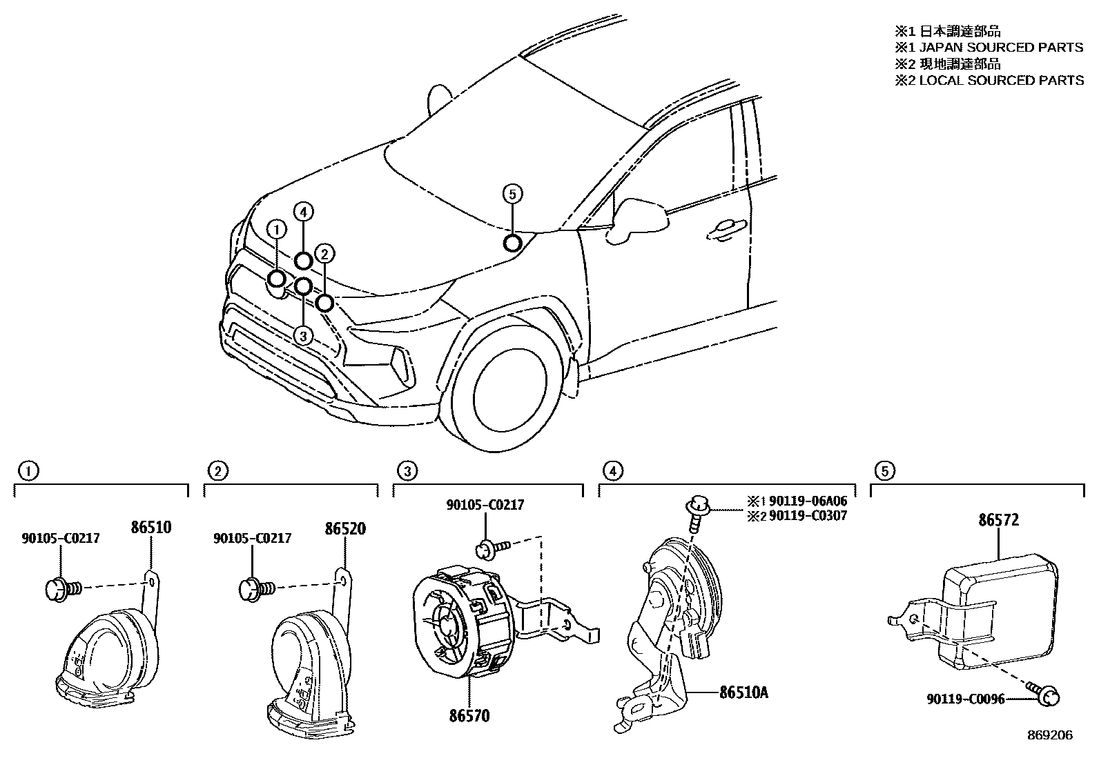 Toyota RAV4 喇叭 EPC diagram — 869206