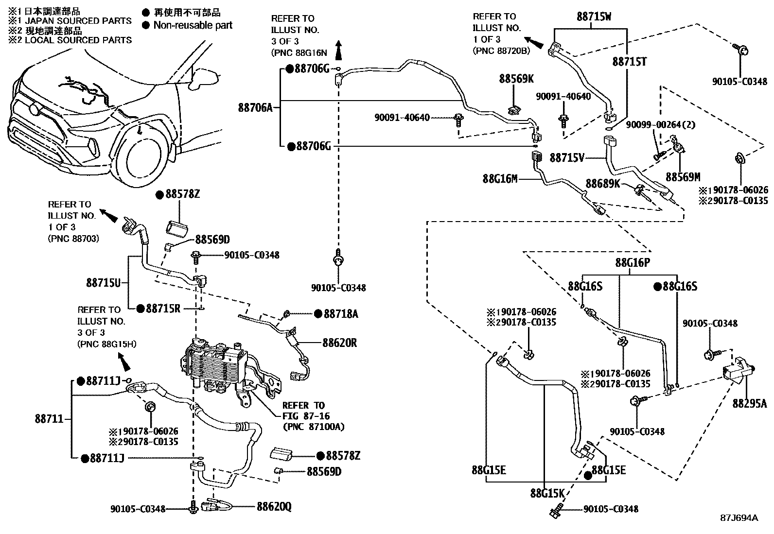 Toyota RAV4 Heating & Air Conditioning - Cooler Piping EPC diagram — 87J694B