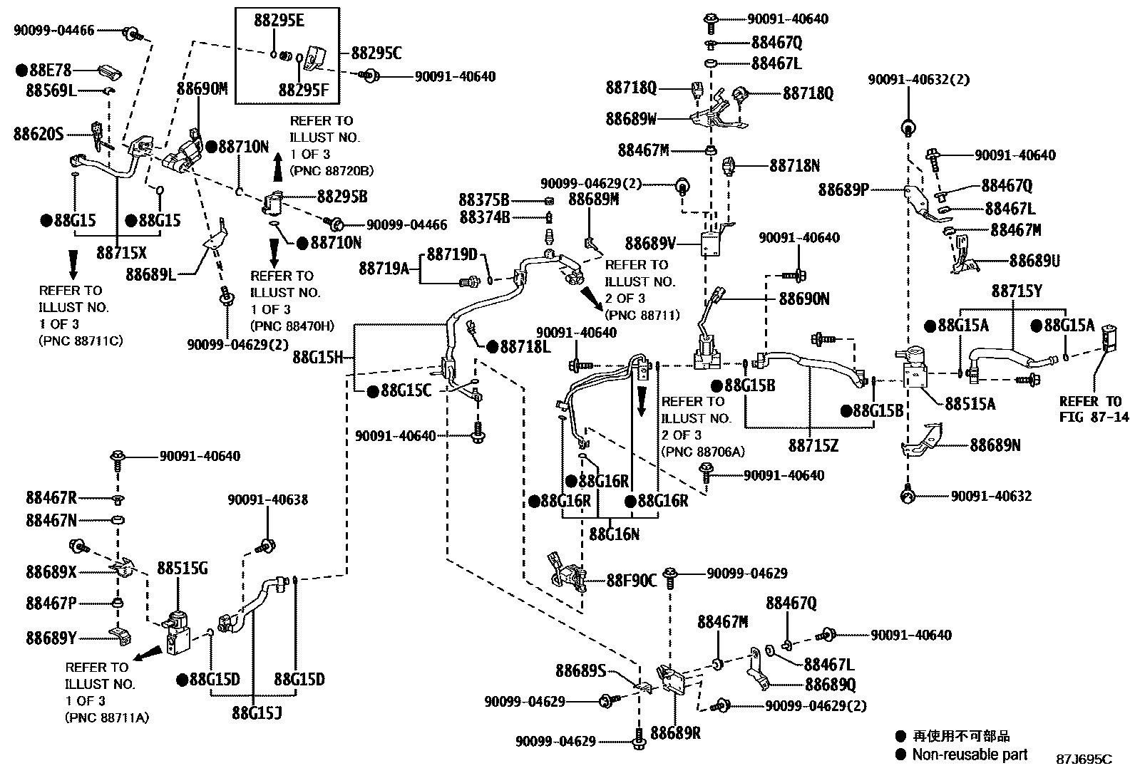 Toyota RAV4 Heating & Air Conditioning - Cooler Piping EPC diagram — 87J695C