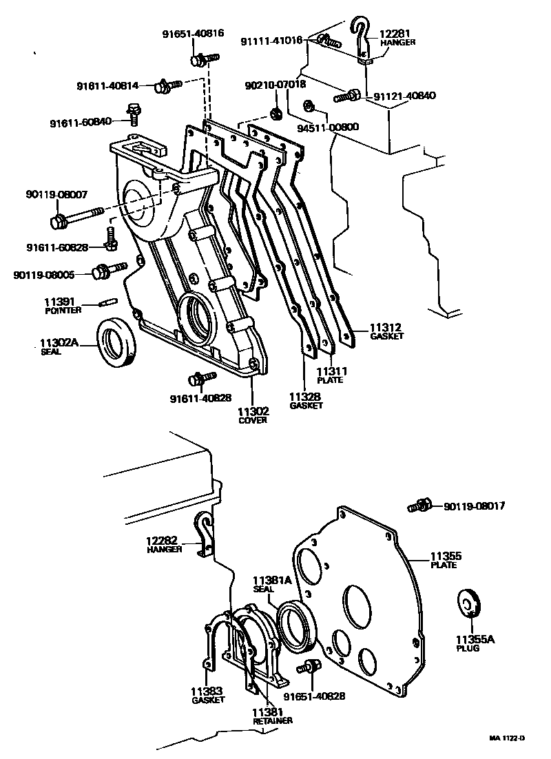 Toyota HILUX Timing Gear Cover & Rear End Plate EPC diagram — MA1122D