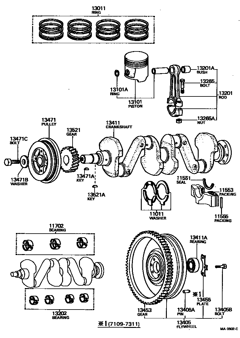 Toyota HILUX Crankshaft & Piston EPC diagram — MA0902C