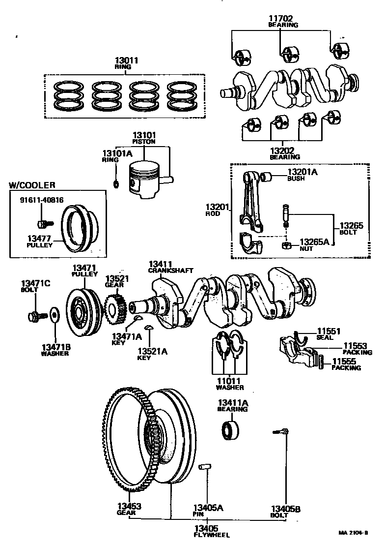 Toyota HILUX Crankshaft & Piston EPC diagram — MA2104B