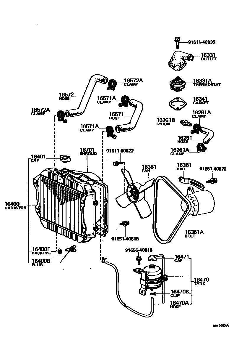 Toyota HILUX RADIATOR & WATER OUTLET EPC diagram — MA0903A