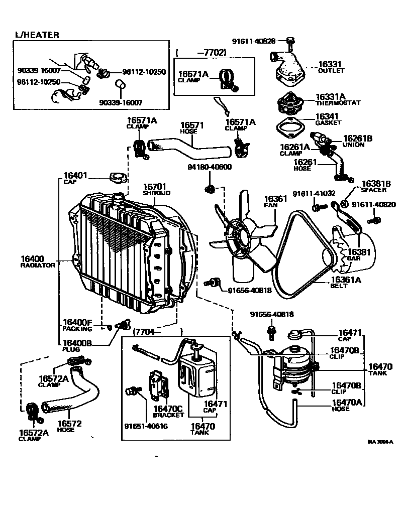 Toyota HILUX RADIATOR & WATER OUTLET EPC diagram — MA3094A