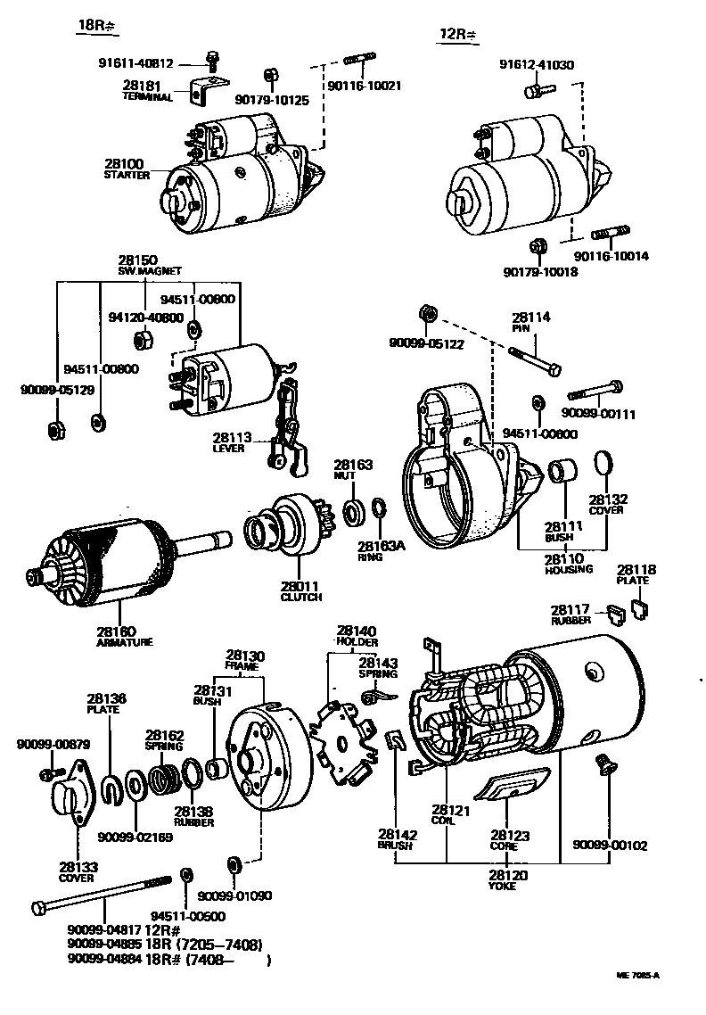 Toyota HILUX 起动机 EPC diagram — ME7085A