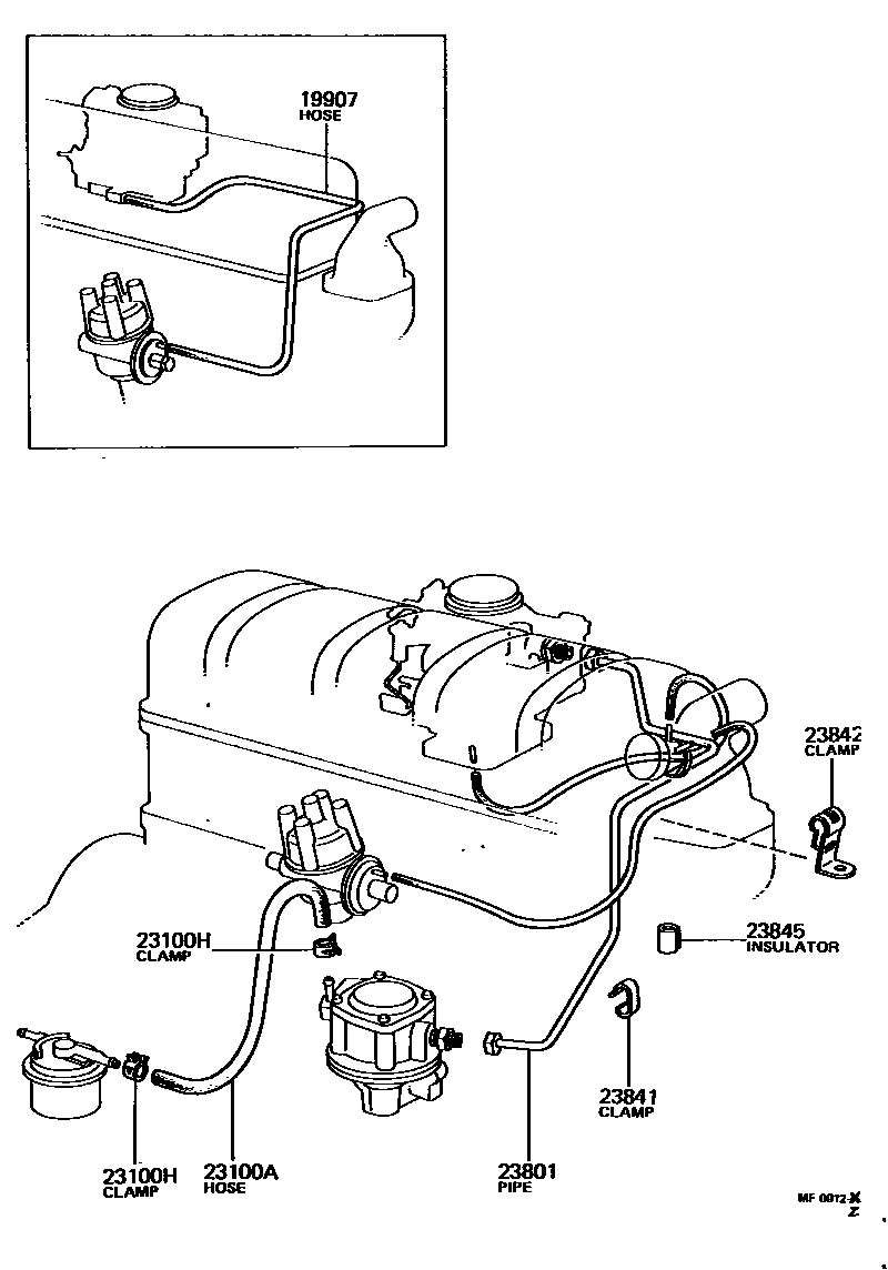 Toyota HILUX 燃油管和卡箍 EPC diagram — MF0912Z