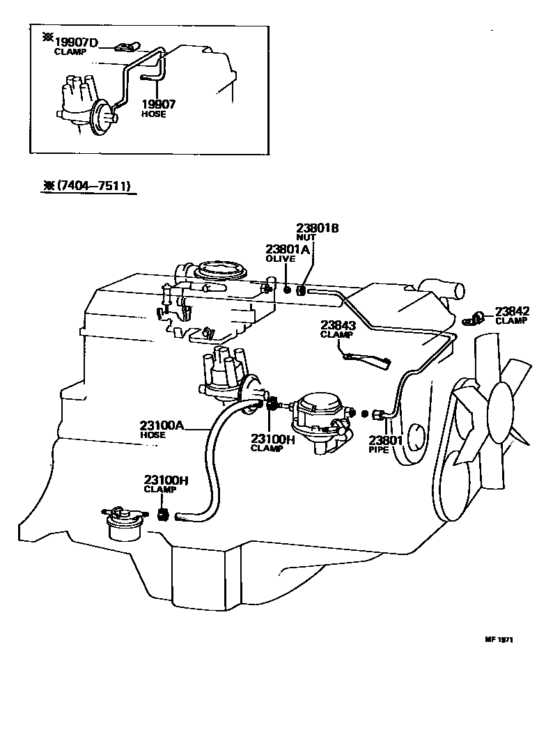 Toyota HILUX 燃油管和卡箍 EPC diagram — MF1971