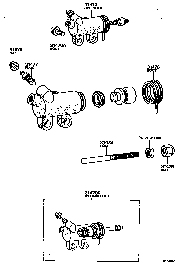 Toyota HILUX 离合器分离缸 EPC diagram — MC3630A