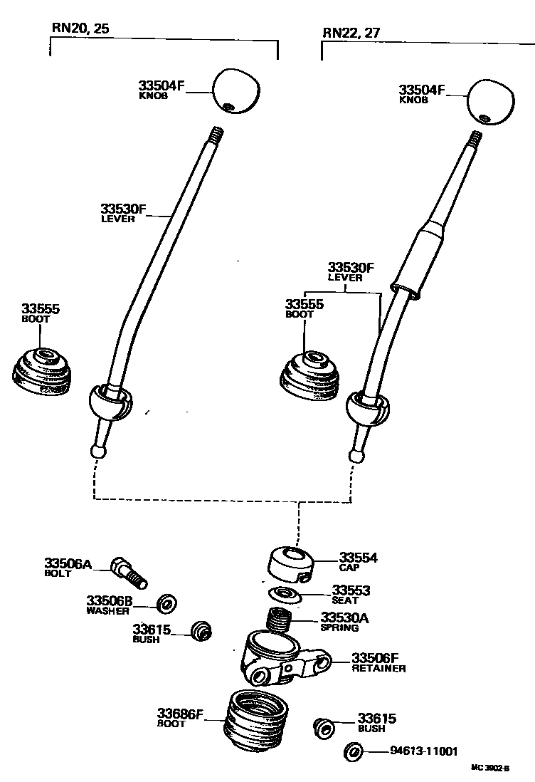 Toyota HILUX Shift Lever & Retainer EPC diagram — MC3902B