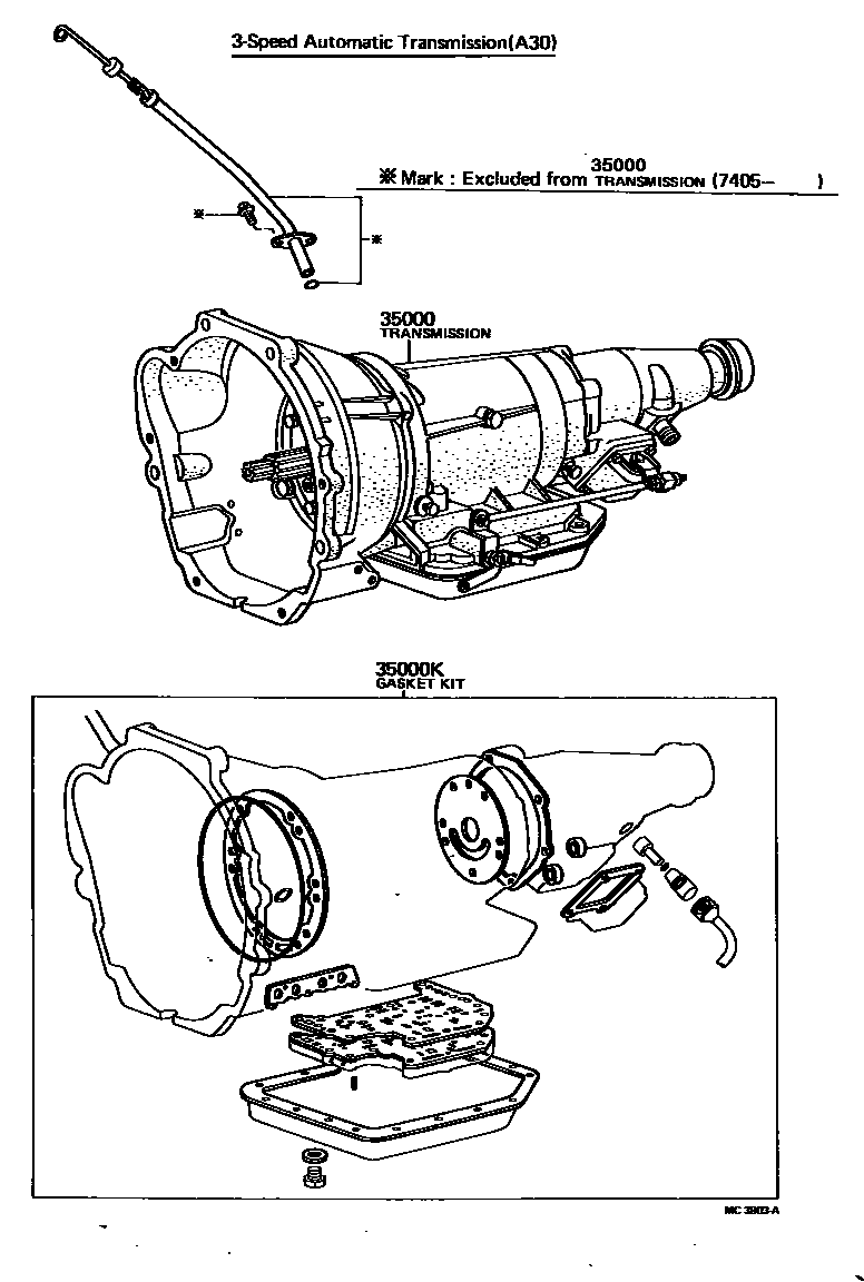 Toyota HILUX 传动桥或变速器总成和衬垫组件(ATM) EPC diagram — MC3903A