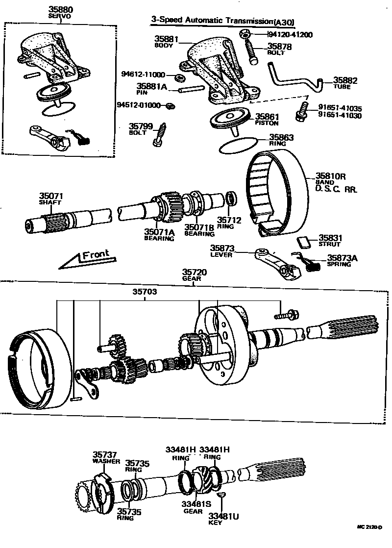 Toyota HILUX 行星齿轮、倒档活塞和中间轴齿轮(ATM) EPC diagram — MC2120D
