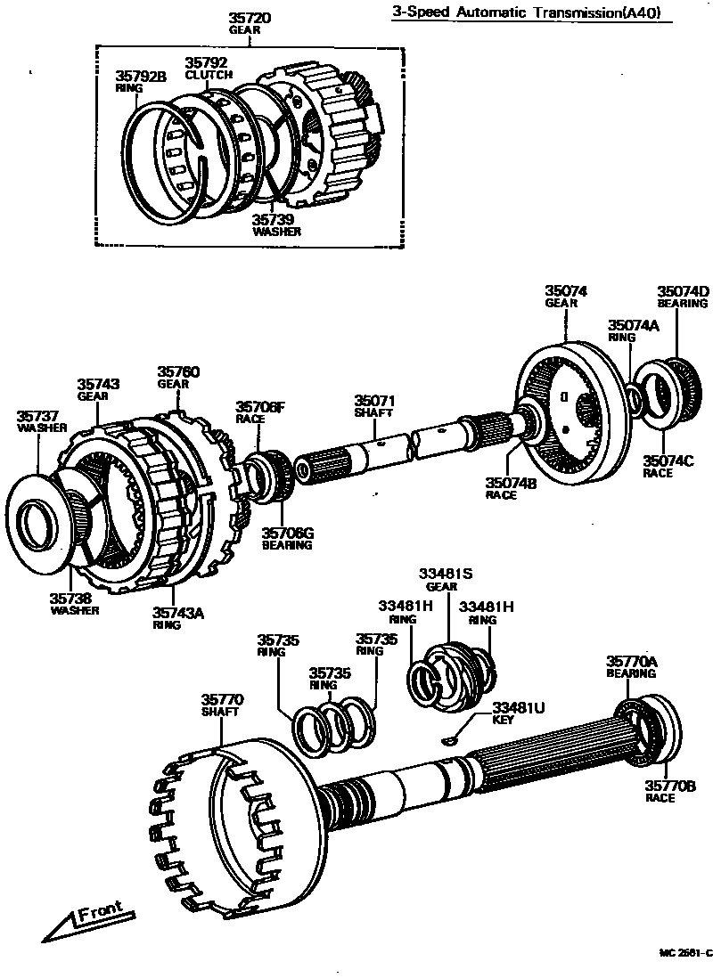 Toyota HILUX 行星齿轮、倒档活塞和中间轴齿轮(ATM) EPC diagram — MC2561C