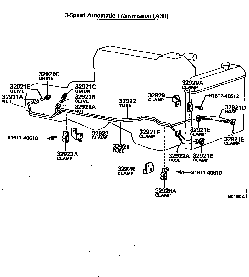 Toyota HILUX 变速器油冷却器和配管(ATM) EPC diagram — MC1837C