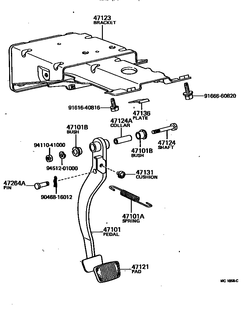 Toyota HILUX Brake Pedal & Bracket EPC diagram — MC1858C
