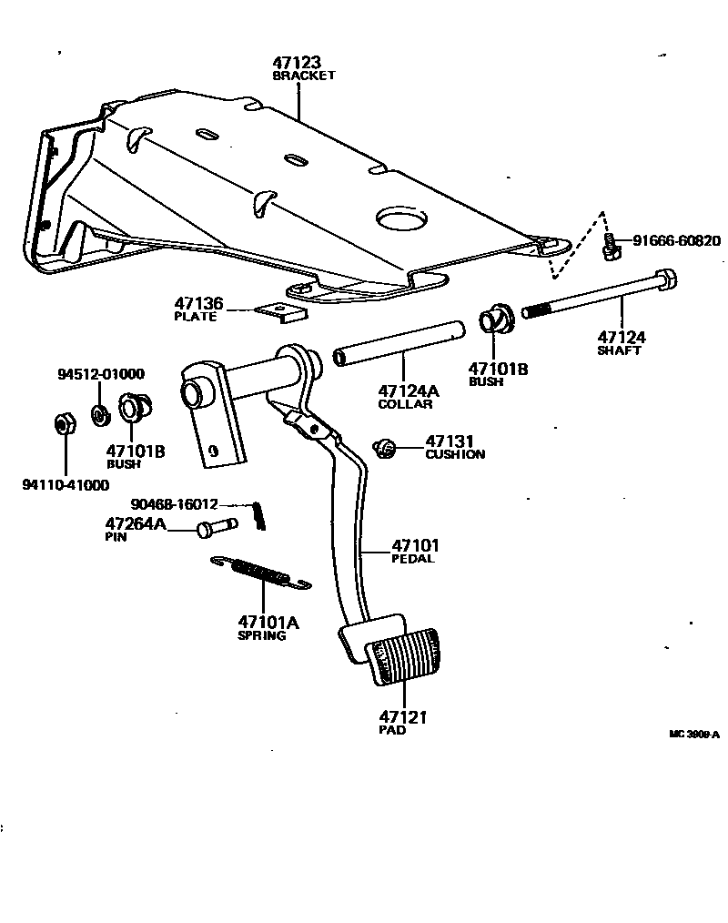 Toyota HILUX Brake Pedal & Bracket EPC diagram — MC3909A