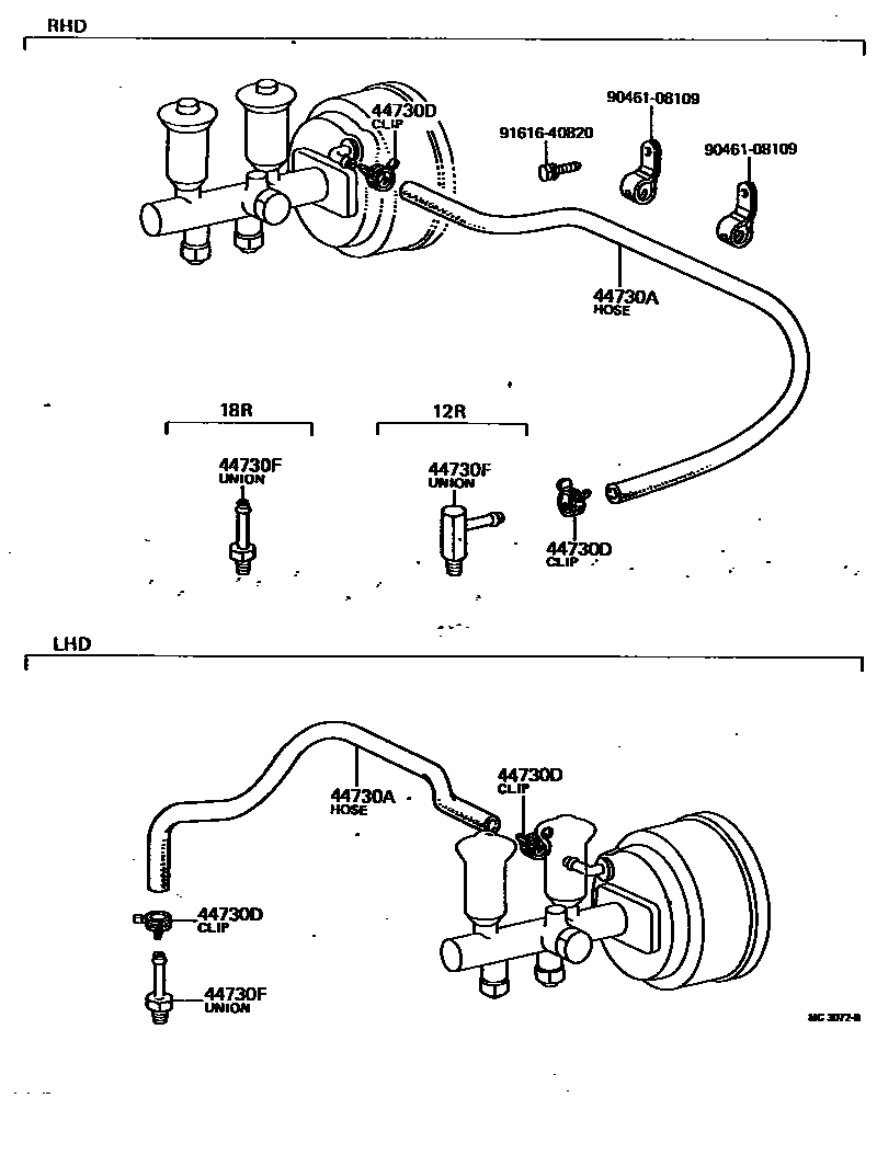 Toyota HILUX 制动助力器和真空管 EPC diagram — MC3072B