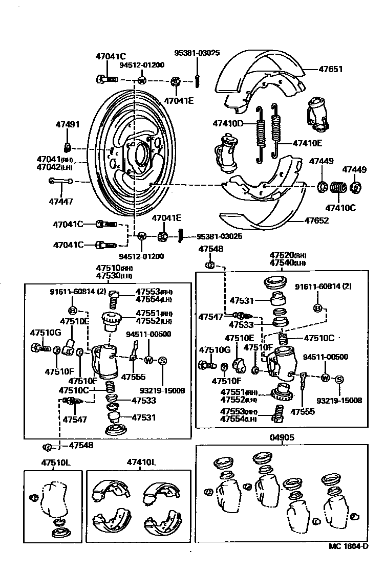 Toyota HILUX 前鼓式制动器分泵和底板 EPC diagram — MC1864D