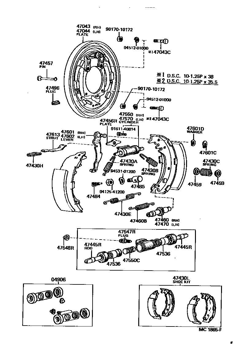 Toyota HILUX 后鼓式制动器分泵和底板 EPC diagram — MC1865F