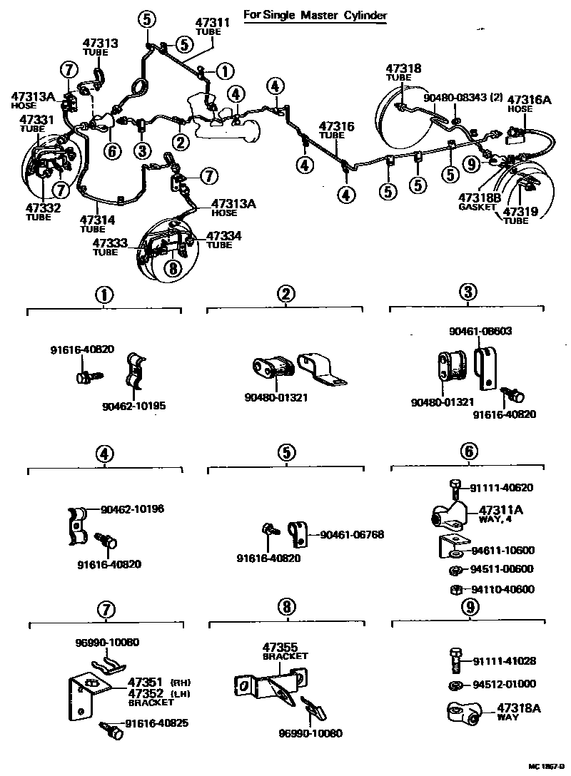 Toyota HILUX 制动配管和卡箍 EPC diagram — MC1867D