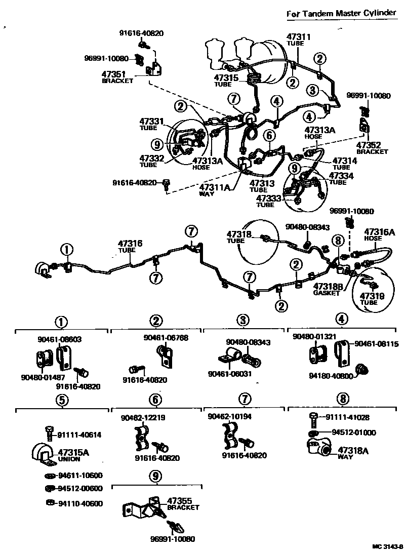 Toyota HILUX 制动配管和卡箍 EPC diagram — MC3143B