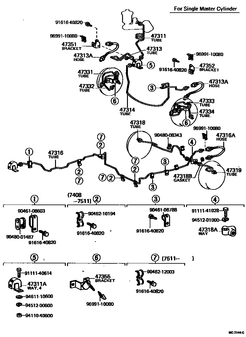 Toyota HILUX 制动配管和卡箍 EPC diagram — MC3144C