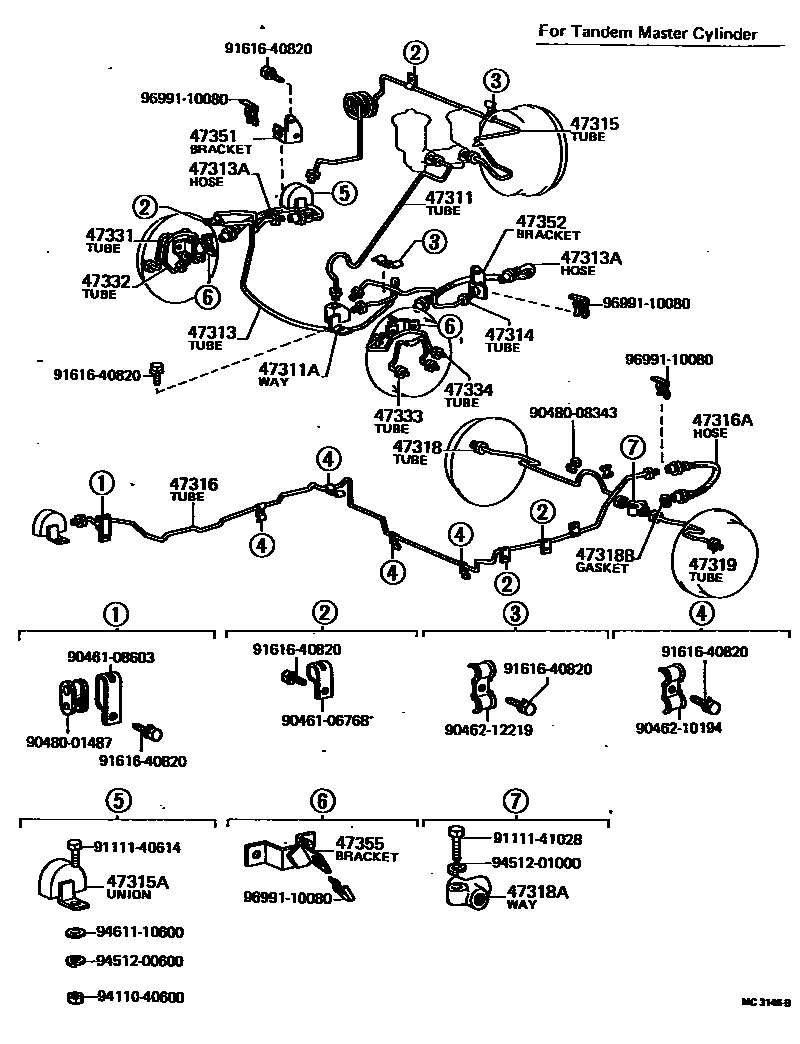 Toyota HILUX 制动配管和卡箍 EPC diagram — MC3146B