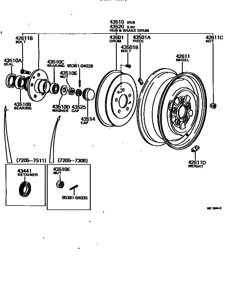 Toyota HILUX Front Axle Hub EPC diagram — MC1844E