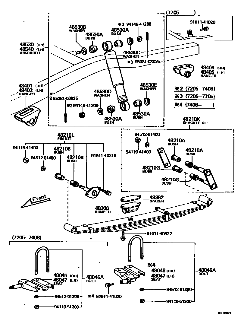 Toyota HILUX Rear Spring & Shock Absorber EPC diagram — MC3602E
