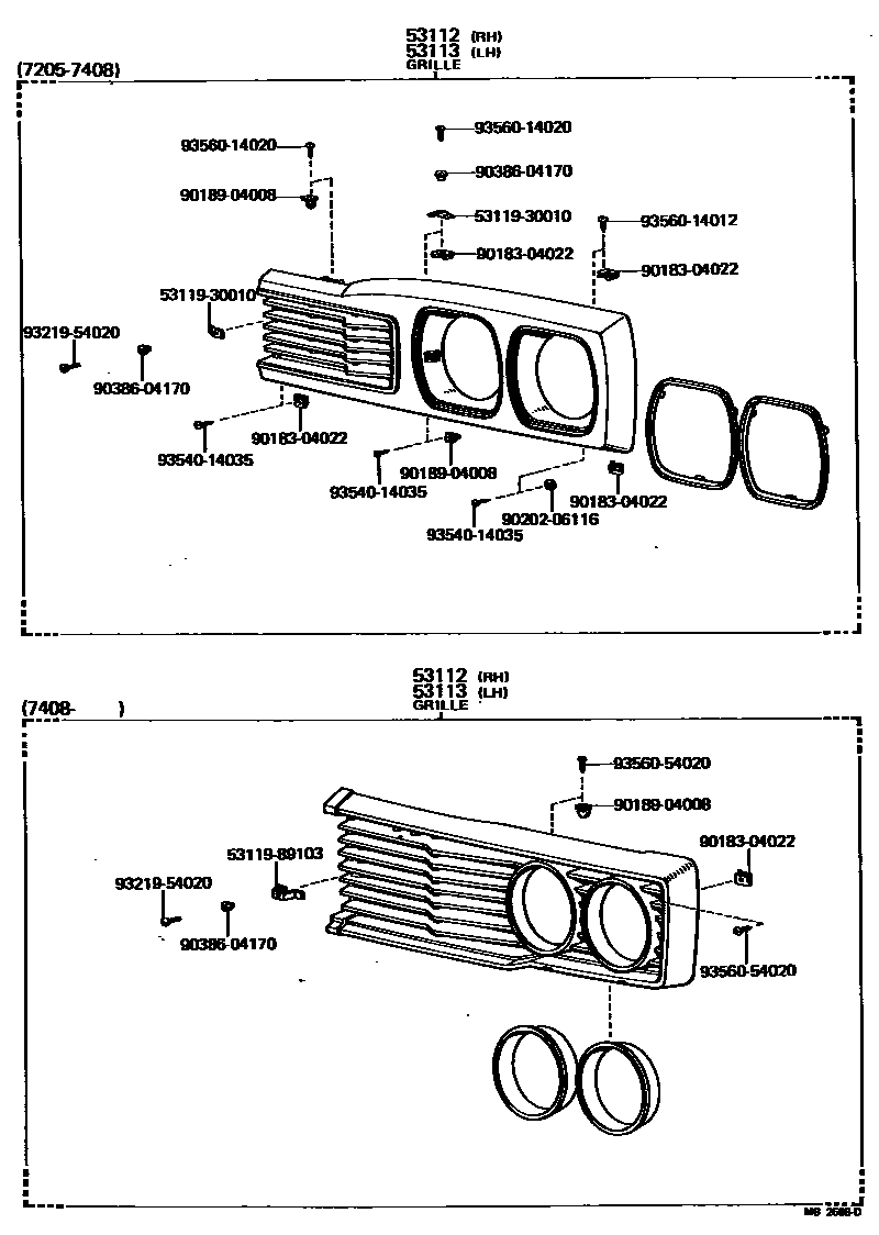 Toyota HILUX radiator grille EPC diagram — MB2608D
