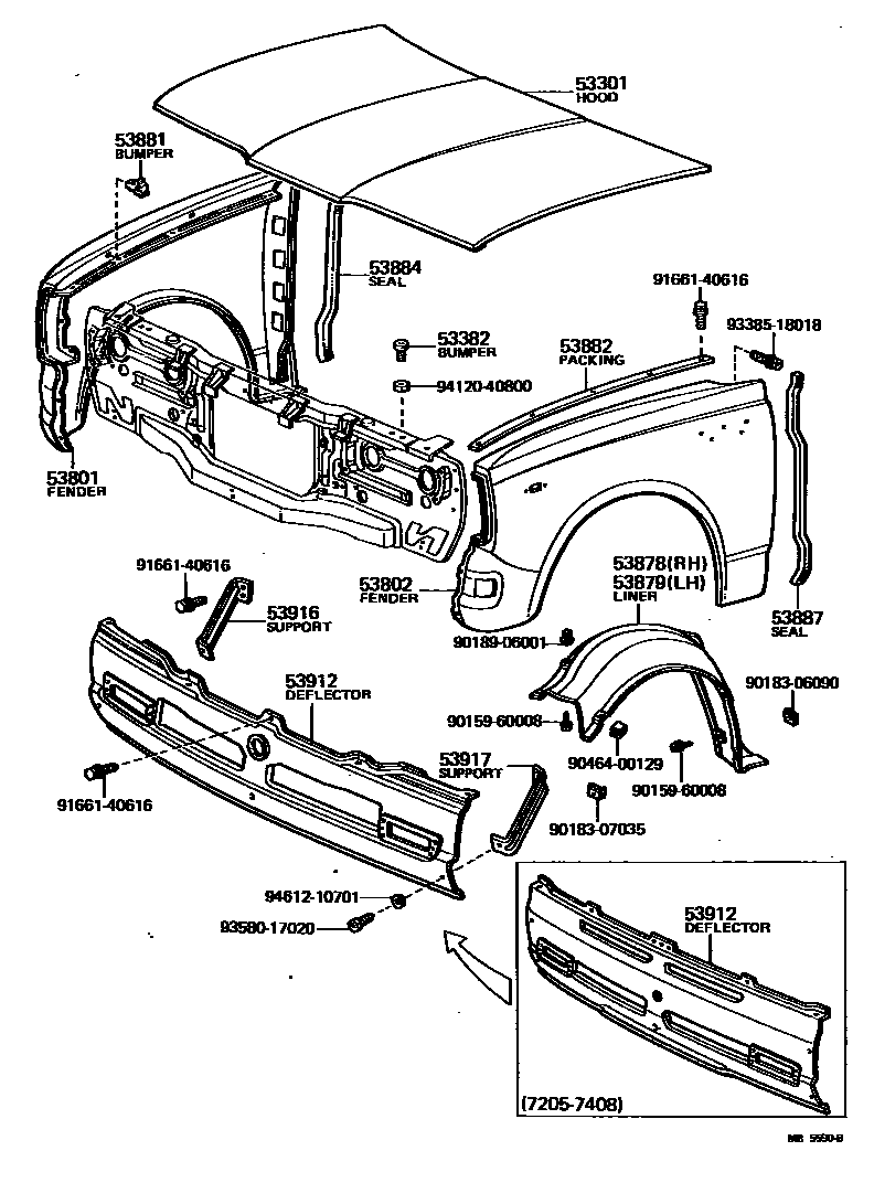 Toyota HILUX 发动机盖和前翼子板 EPC diagram — MB5590B