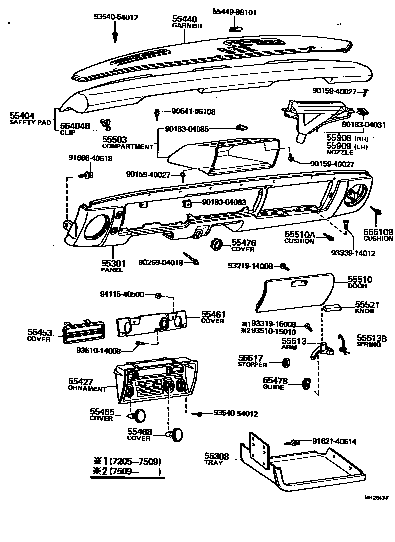 Toyota HILUX 仪表板和手套箱 EPC diagram — MB2643F