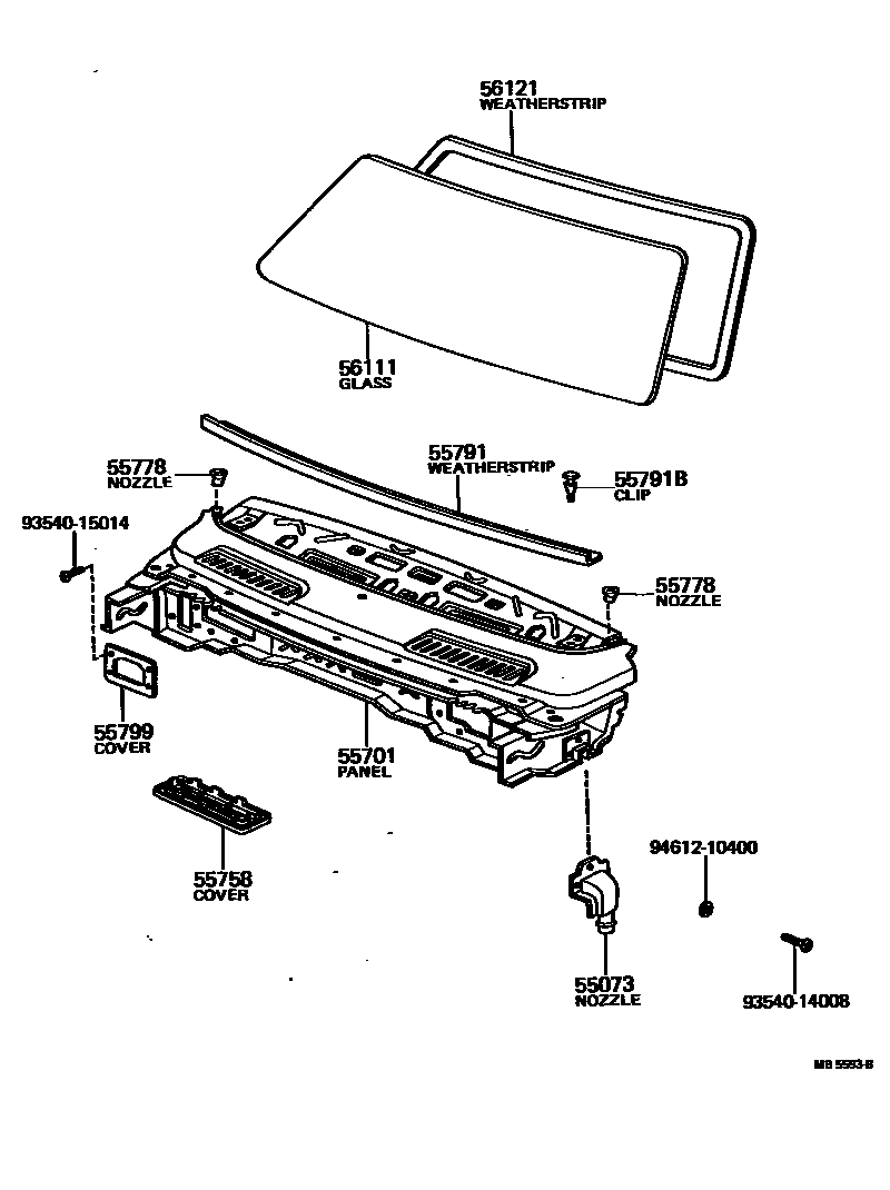 Toyota HILUX 前围板和挡风玻璃 EPC diagram — MB5593B