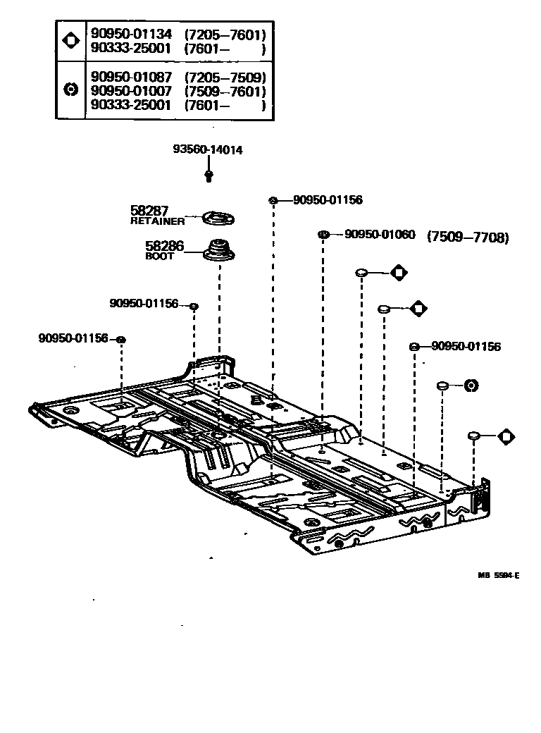 Toyota HILUX 前地板和前地板梁 EPC diagram — MB5594E