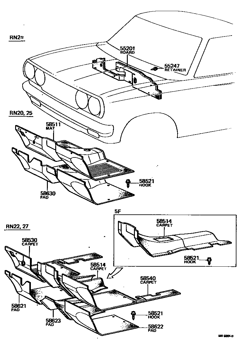 Toyota HILUX 地板垫和消声垫 EPC diagram — MB6884B