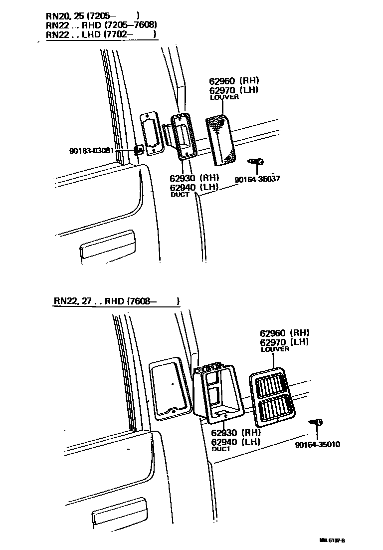 Toyota HILUX 后通风装置和车顶通风装置 EPC diagram — MB6107B
