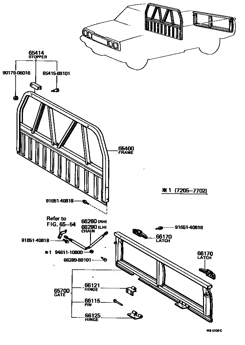 Toyota HILUX 后车身防护架和背门 EPC diagram — MB6100C